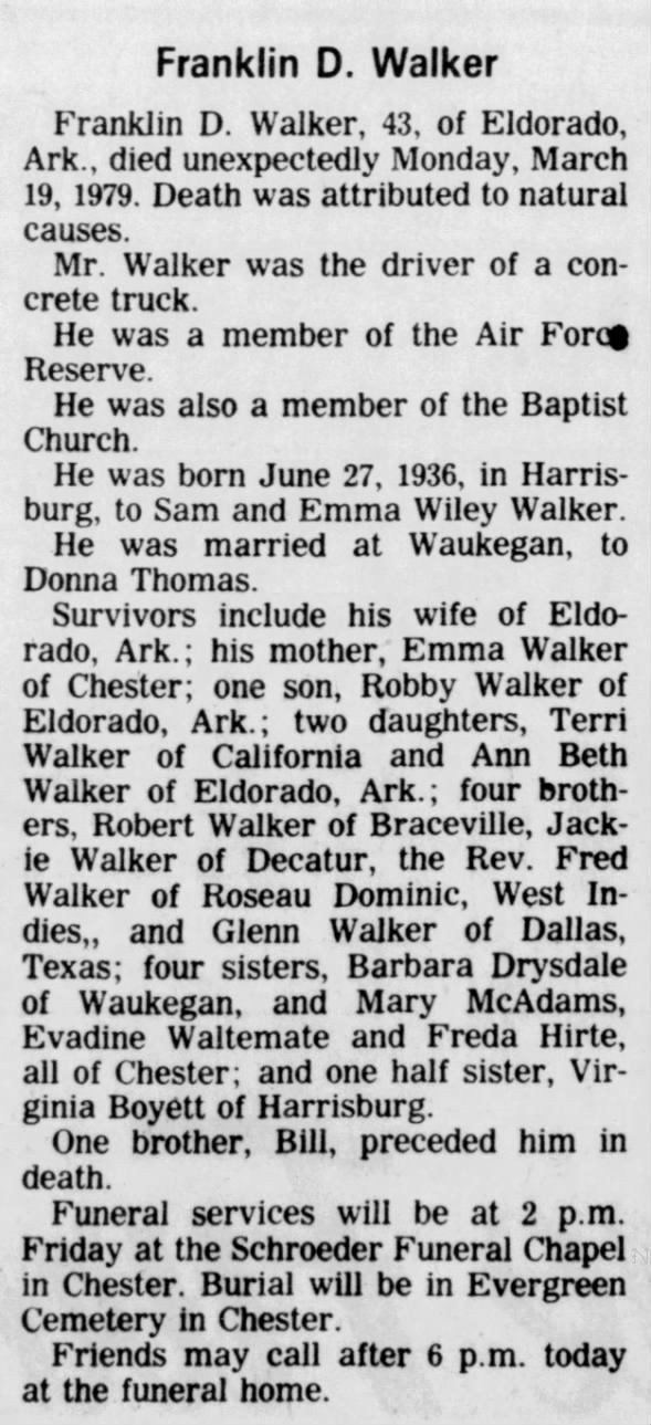 WALKER Franklin D Obit Southern Illinoisan pg 9